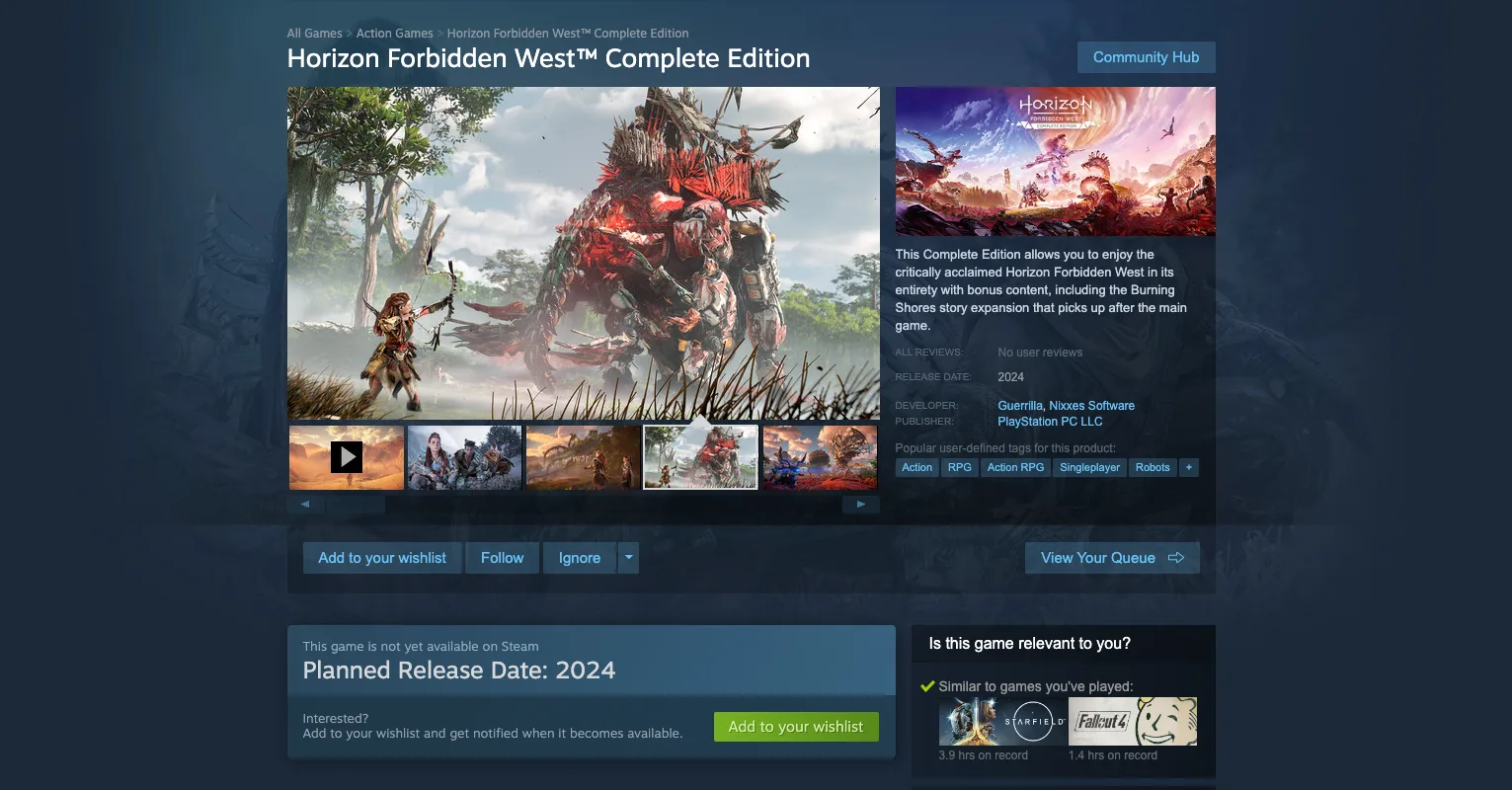 Horizon Forbidden West: A New Dawn coming to PC in 2024!